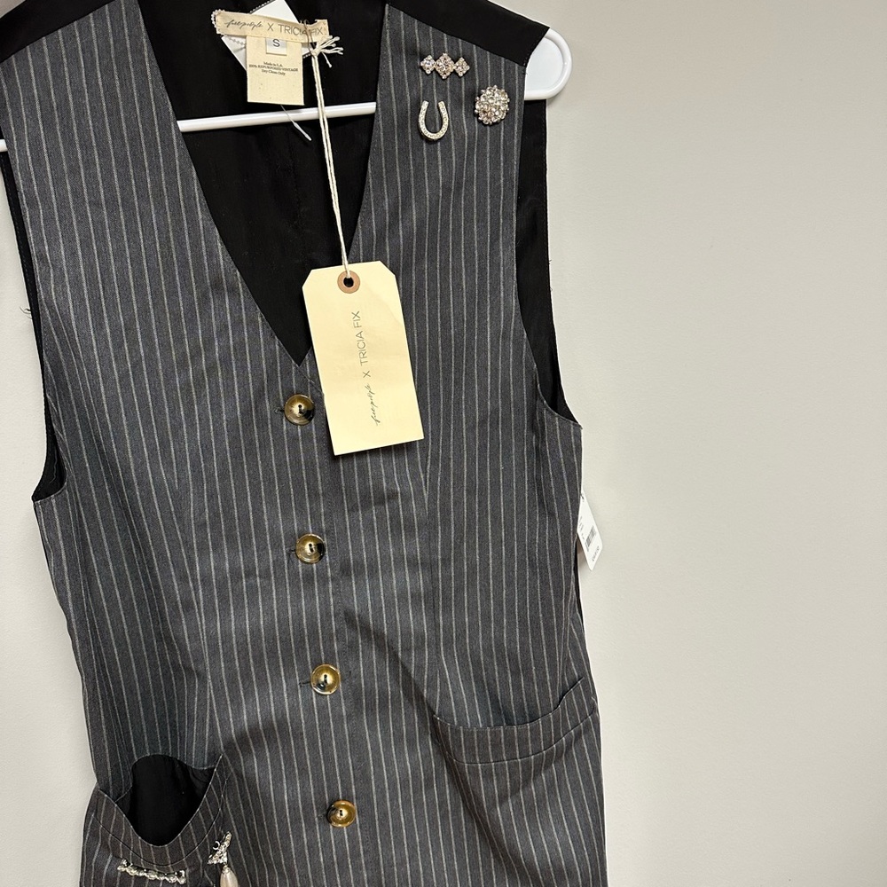 NWT Free People x Tricia Fix Menswear Embellished Vest